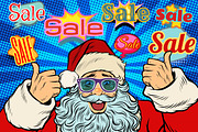 sale background with Santa Claus in funny glasses