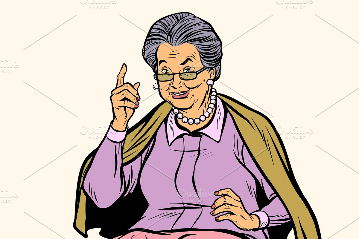 elderly woman pointing finger up, isolated on white background in Illustrations - product preview 8