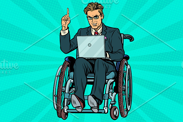 businessman in wheelchair with laptop
