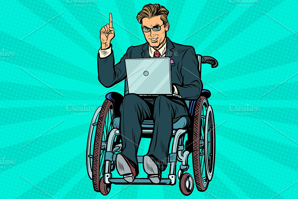 businessman in wheelchair with laptop in Illustrations - product preview 8