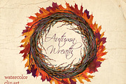Autumn wreath watercolor clip art