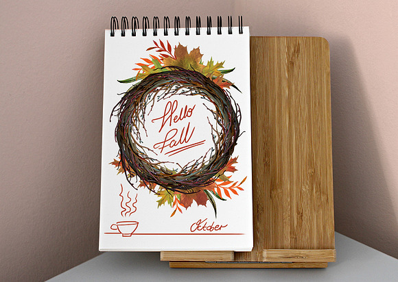 Fall wreath watercolor clip art in Illustrations - product preview 1