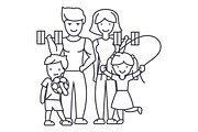active happy family in sport gym vector line icon, sign, illustration on background, editable strokes