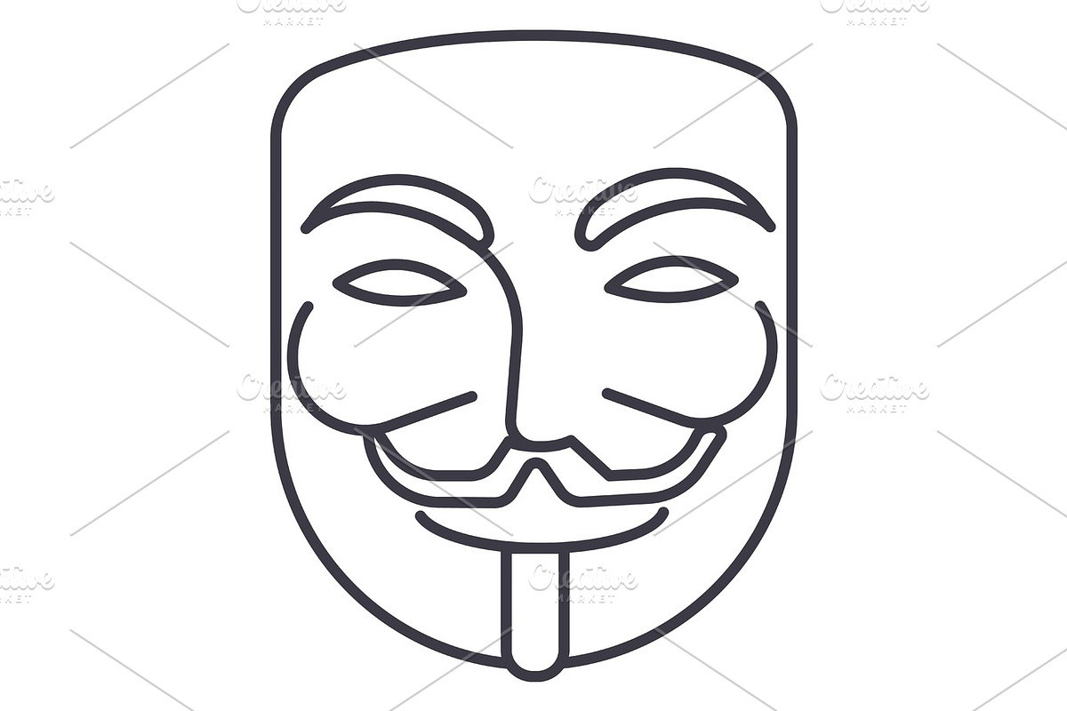 anonymous,mask carnival,hacker vector line icon, sign, illustration on background, editable strokes in Objects - product preview 8