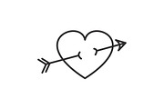 arrow in heart vector line icon, sign, illustration on background, editable strokes