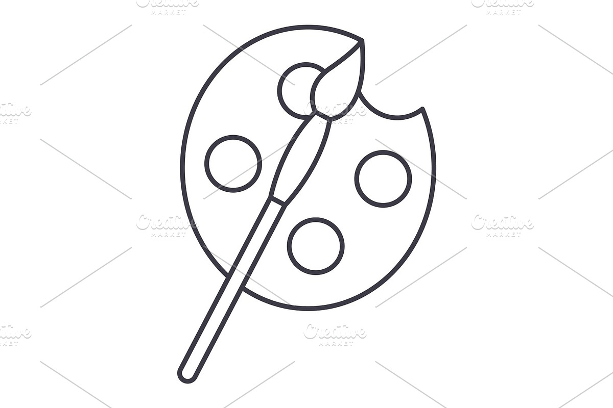 arts,paints and brush  vector line icon, sign, illustration on background, editable strokes in Objects - product preview 8