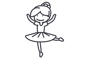 ballerina girl,balet dancer vector line icon, sign, illustration on background, editable strokes
