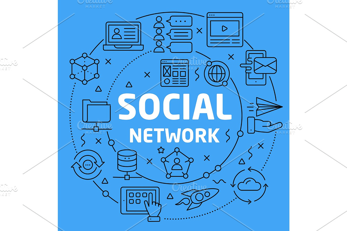 Linear illustration social network in Presentation Templates - product preview 8