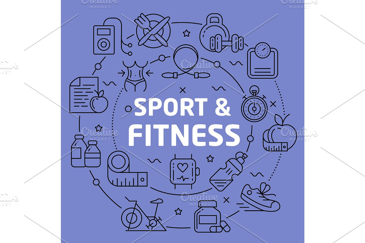Linear illustration sport fitness in Presentation Templates - product preview 8