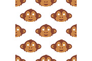 Cartoon animal monkey party masks vector holiday illustration party fun seamless pattern background.