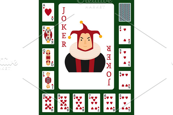 Poker set with isolated cards casino gambling deck playing royal king queen jack gamble symbols vector illustration.