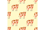 Cow farm animal character vector illustration cattle mammal nature wild beef agriculture seamless pattern.
