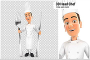 3D Head Chef with Fork and Knife