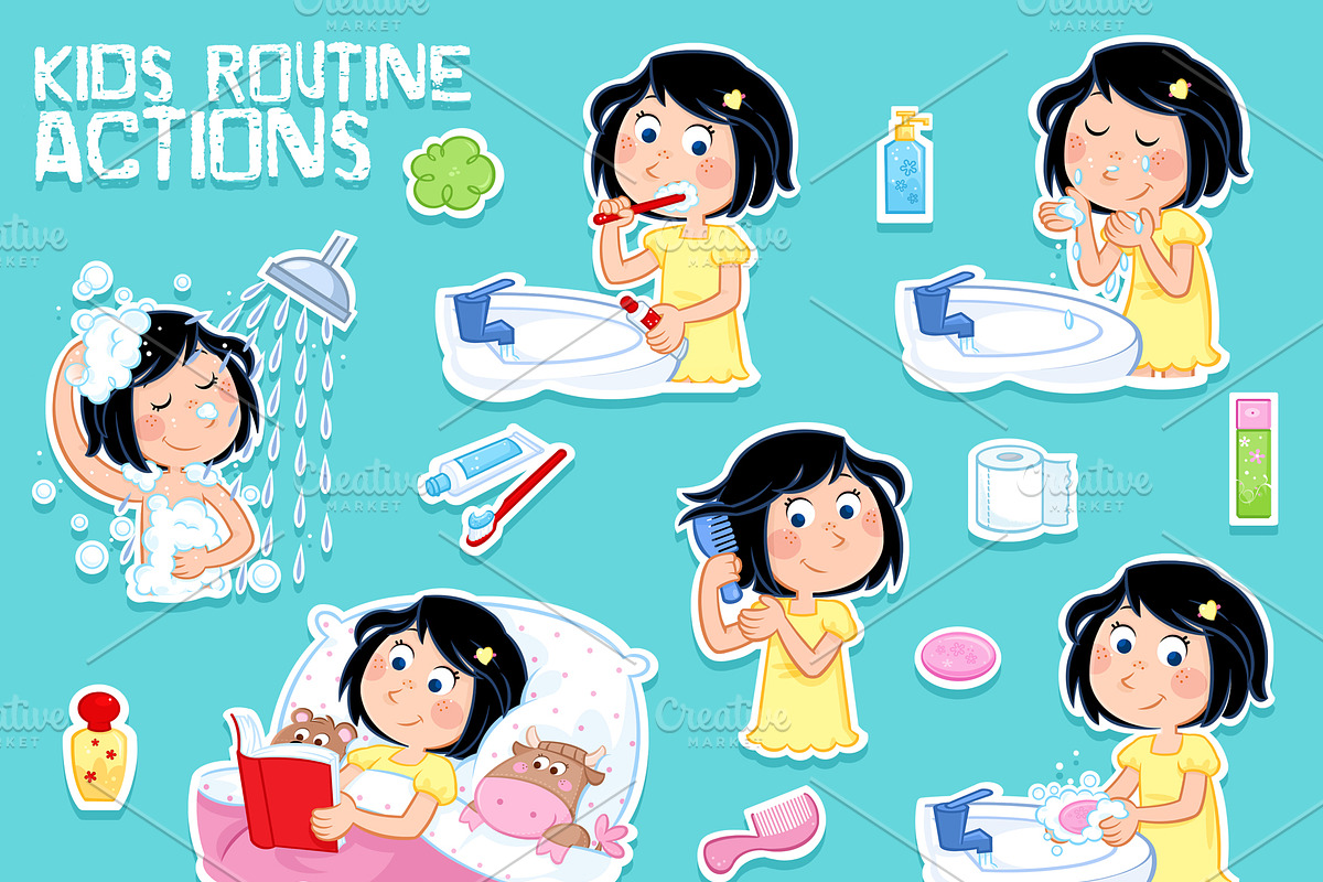 Daily routine actions in Illustrations - product preview 8
