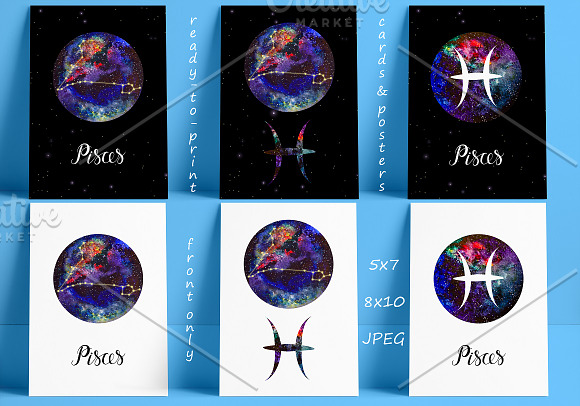 PISCES & Watercolor Galaxy in Illustrations - product preview 1