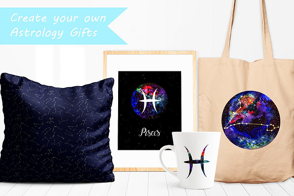 PISCES & Watercolor Galaxy in Illustrations - product preview 3