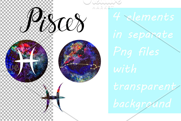 PISCES & Watercolor Galaxy in Illustrations - product preview 4
