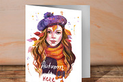 Autumn girl watercolor clip art