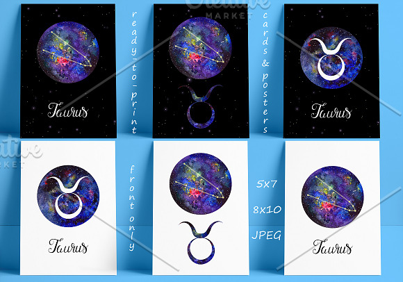TAURUS & Watercolor Galaxy in Illustrations - product preview 1