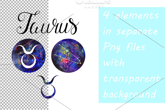 TAURUS & Watercolor Galaxy in Illustrations - product preview 4