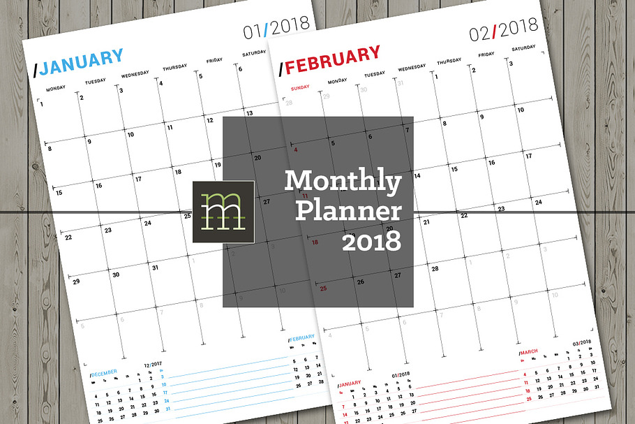Monthly Planner 2018 (MP018-18) in Stationery Templates - product preview 8