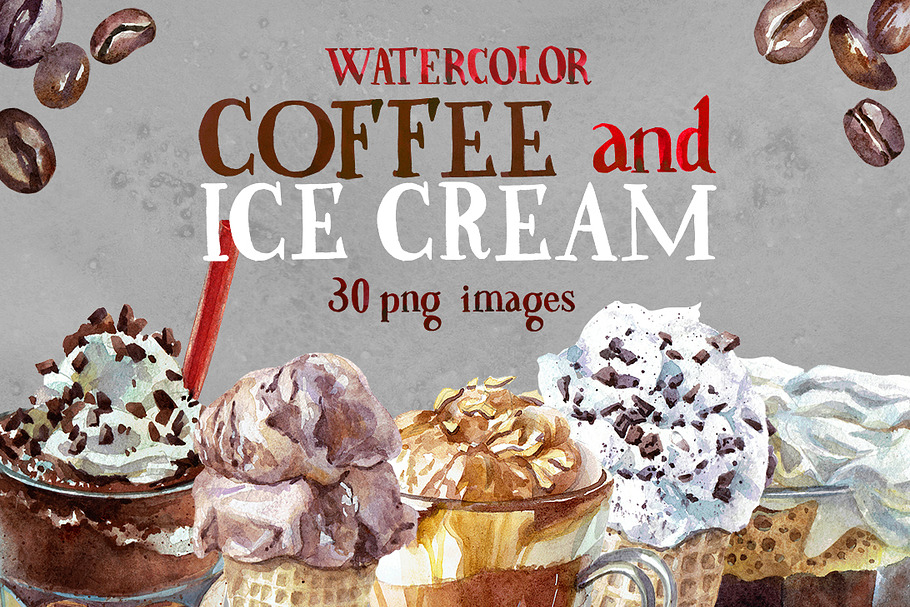 Watercolor Coffee And Ice Cream