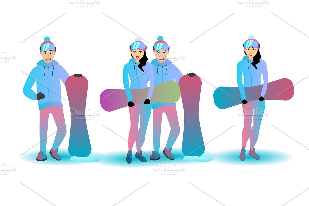 Snowboard character set. in Illustrations - product preview 8