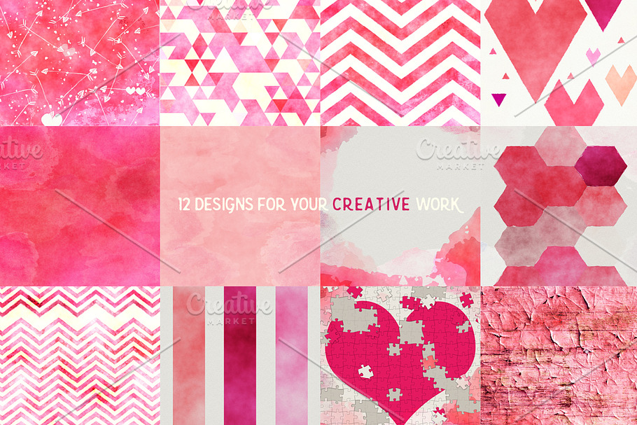 Watercolor Valentines Digital Papers in Patterns - product preview 8