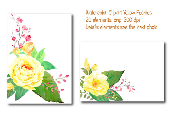 Wedding Watercolor Yellow Peony in Illustrations - product preview 1