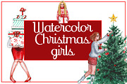 Watercolor Christmas girls