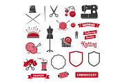 Vector icons of dressmaker sewing knitting salon