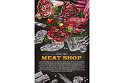 Vector poster of butchery shop meat product sketch