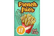 Fast food vector french fries menu sketch poster