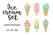 Icon set of yummy colored ice cream