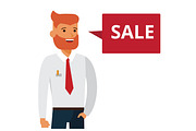 man says sale cartoon flat vector illustration concept on isolated white background