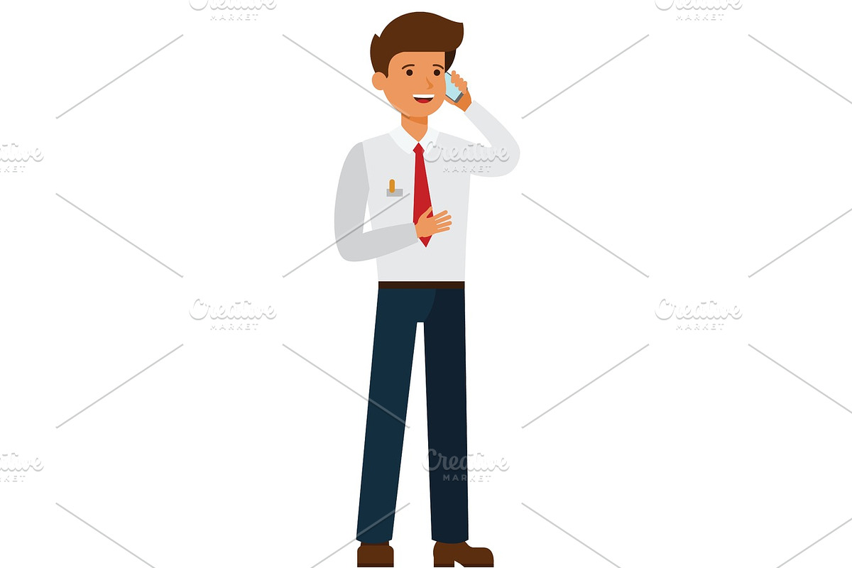 businessman talking on mobile phone cartoon flat vector illustration concept on isolated white background in Illustrations - product preview 8