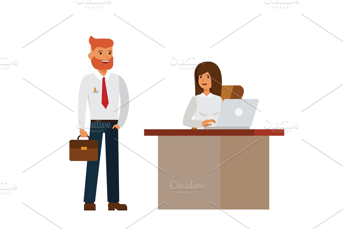 businesswoman and businessman interview in office cartoon flat vector illustration concept on isolated white background in Illustrations - product preview 8
