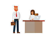businesswoman and businessman interview in office cartoon flat vector illustration concept on isolated white background