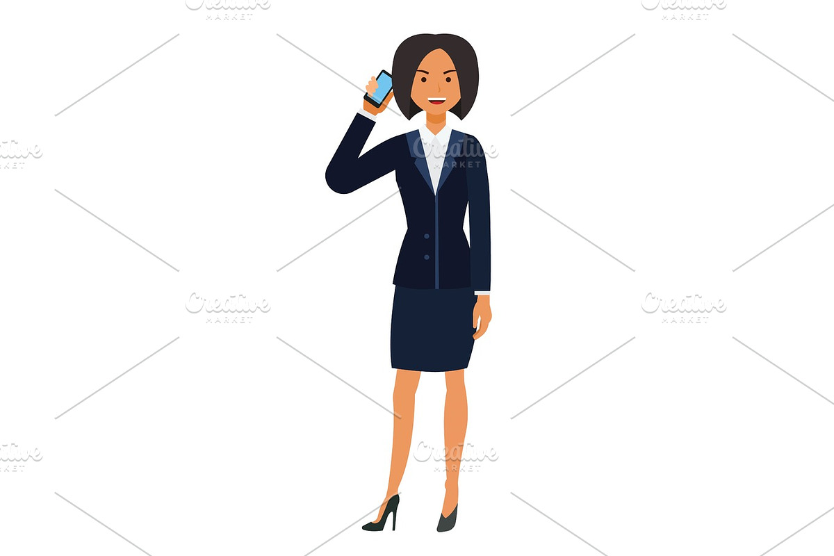 businesswoman calling by mobile phone cartoon flat vector illustration concept on isolated white background in Illustrations - product preview 8