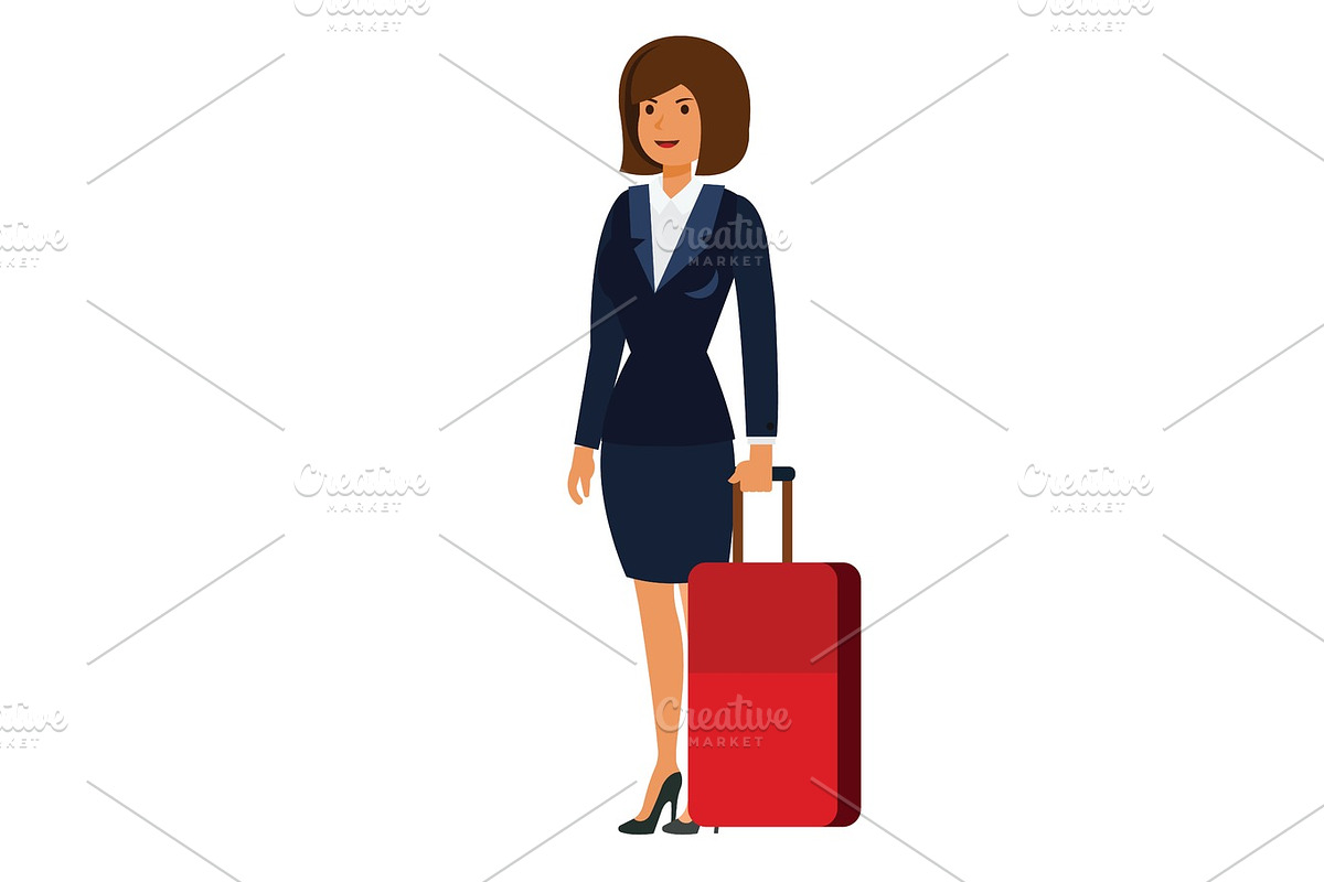 businesswoman in business trip with suitcase cartoon flat vector illustration concept on isolated white background in Illustrations - product preview 8