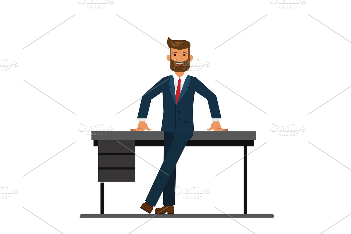 chairman of the board leaning on a table in the office cartoon flat vector illustration concept on isolated white background in Illustrations - product preview 8