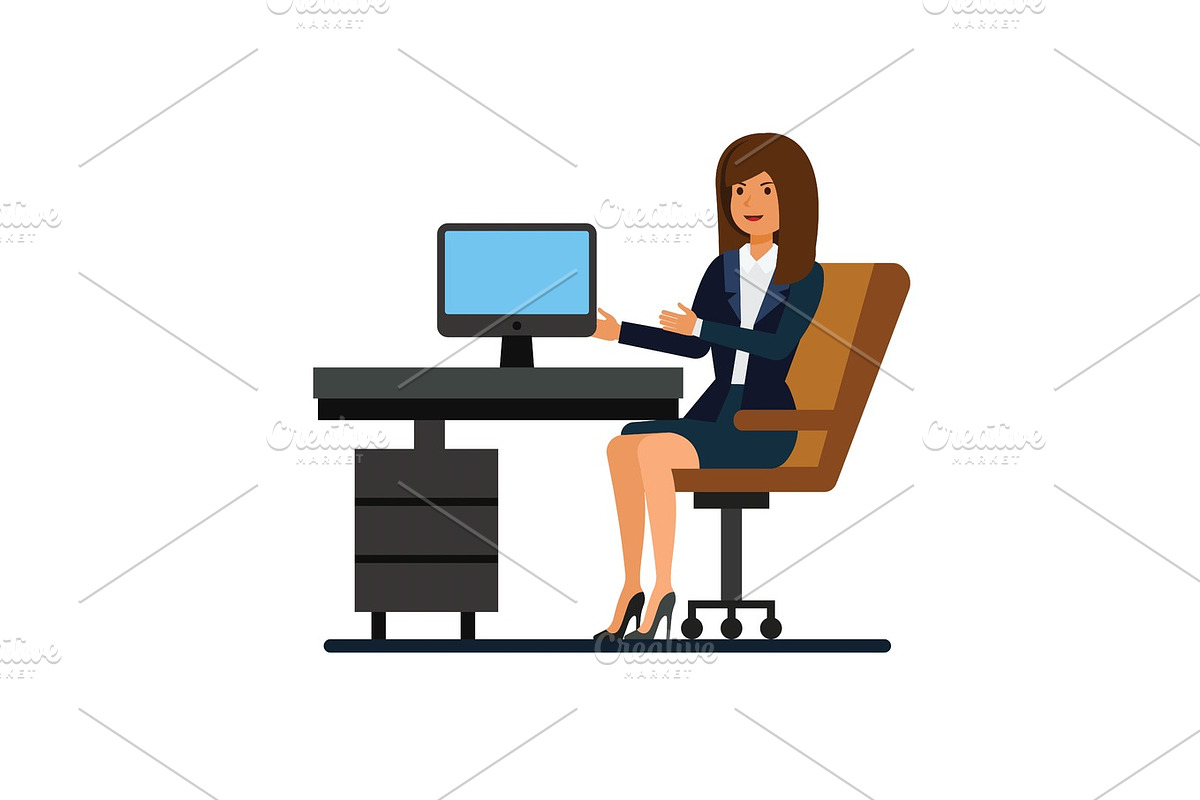 female client support, working at office cartoon flat illustration concept on isolated vector white background in Illustrations - product preview 8