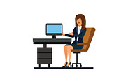 female client support, working at office cartoon flat illustration concept on isolated vector white background