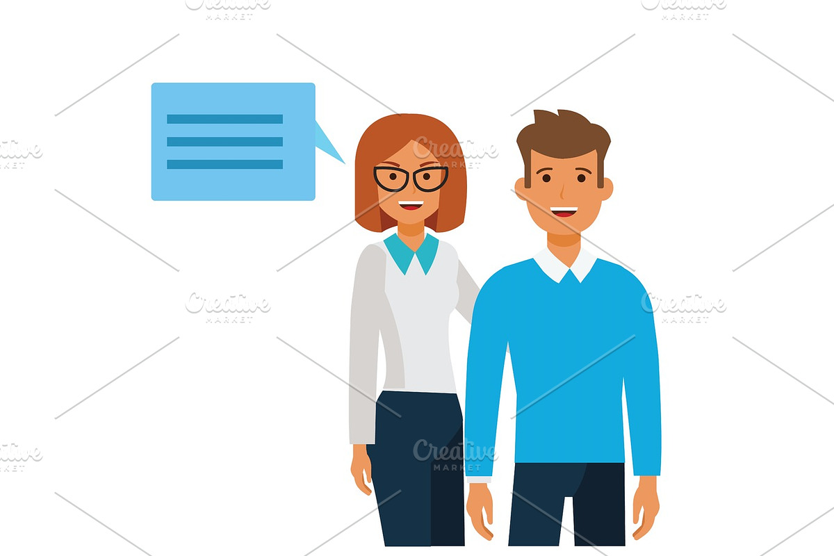 happy couple portrait, smiling man and woman cartoon flat vector illustration concept on isolated white background in Illustrations - product preview 8