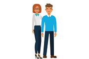 happy standing couple, man and woman cartoon flat vector illustration concept on isolated white background