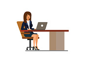 office woman at desk working at laptop cartoon flat vector illustration concept on isolated white background