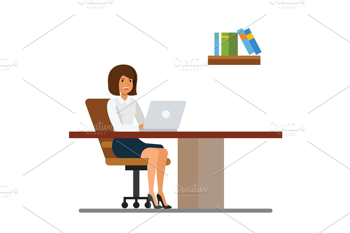 Secretary working in office at desk cartoon flat vector illustration concept on isolated white background in Illustrations - product preview 8