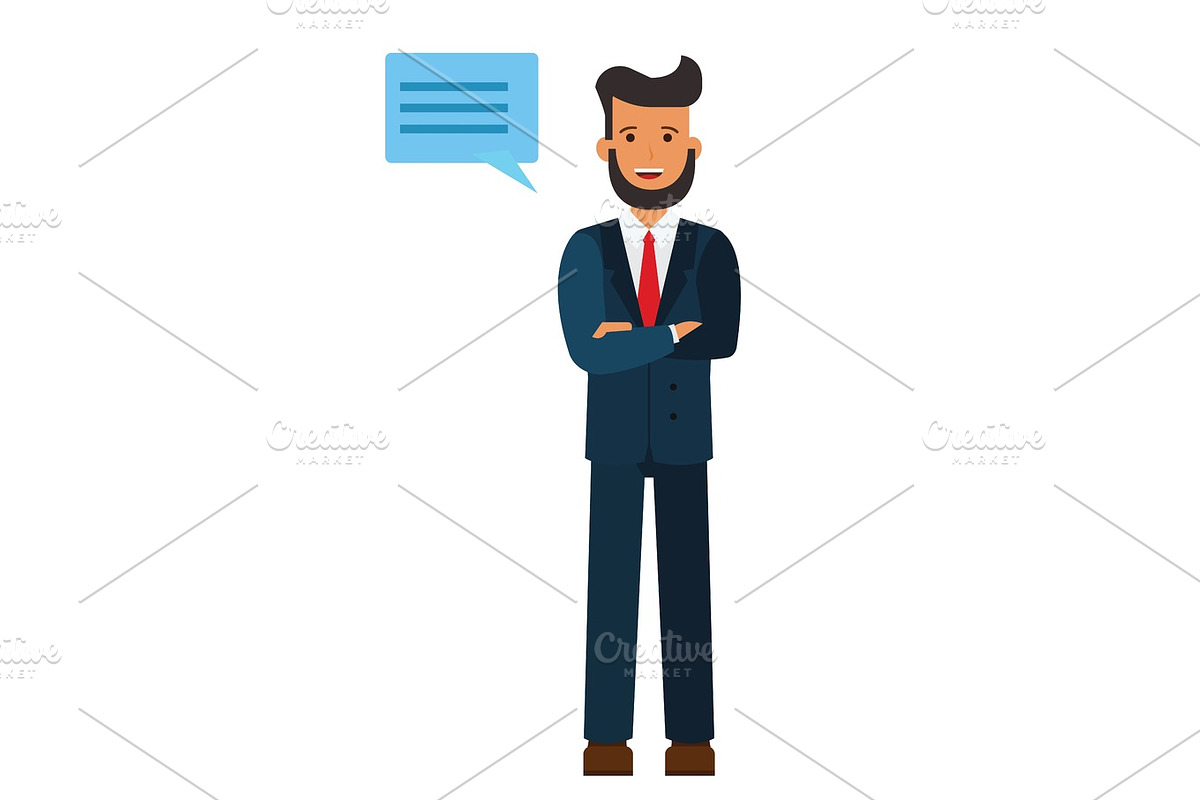 standing businessman with cross arms cartoon flat vector illustration concept on isolated white background in Illustrations - product preview 8