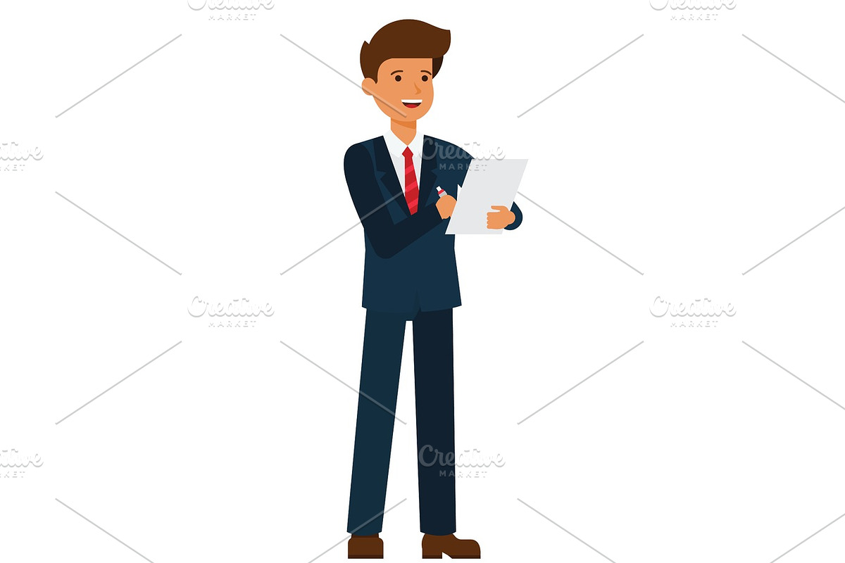 standing businessman writing contract cartoon flat vector illustration concept on isolated white background in Illustrations - product preview 8