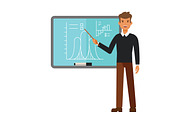young male teacher on lesson at blackboard cartoon flat vector illustration concept on isolated white background